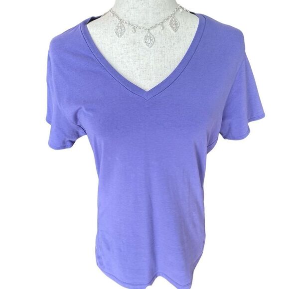 Calvin Klein Performance Quick Dry V-Neck Short Sleeve Top Purple Large - Picture 2 of 8